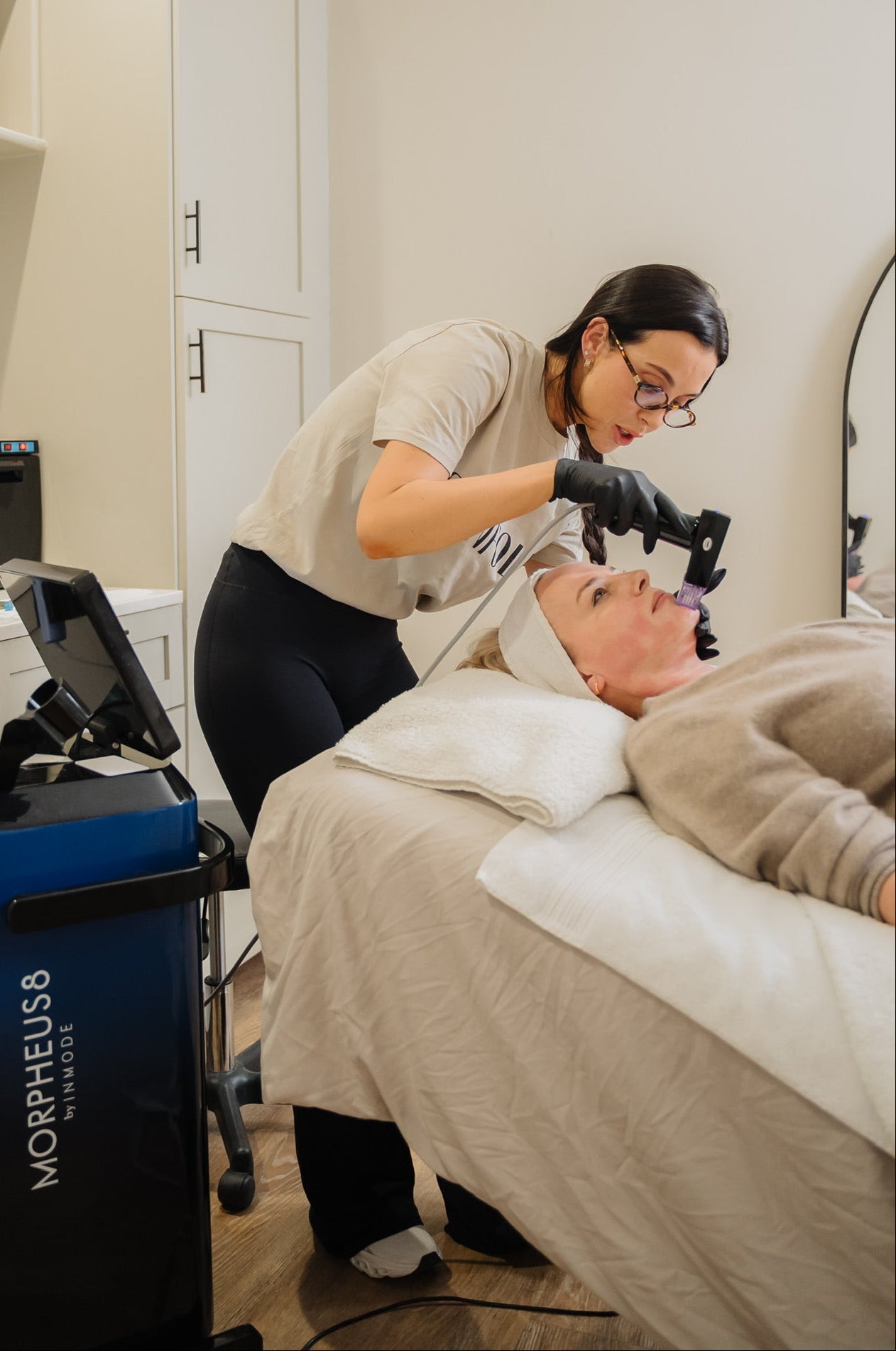 Morpheus8 radiofrequency microneedling treatment to tighten skin and improve texture